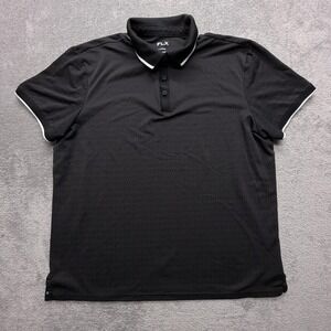 FLX Polo Shirt Mens XL Black Geometric Urban Commuter Performance Short Sleeve